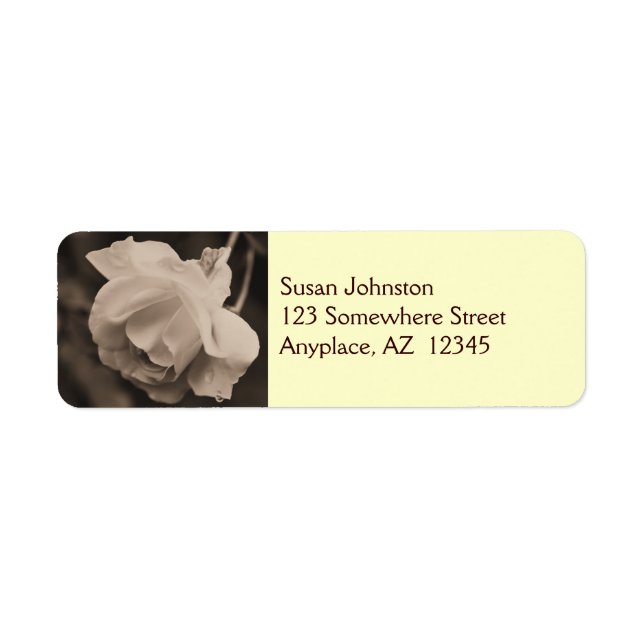 Sepia Rosebud Raindrops Flower Address Label (Front)