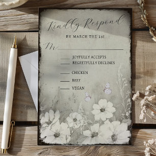 Sepia Rustic Butterfly Wildflower Wedding RSVP