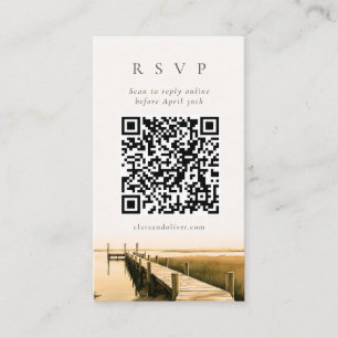 Sepia Script Marsh Lowcountry QR Code RSVP Card 
