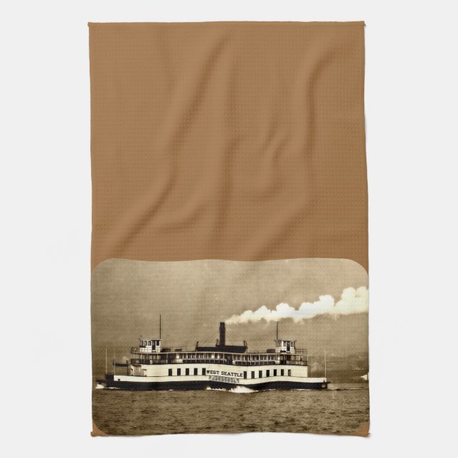 Sepia Steamboat Ferry Kitchen Towel (Vertical)