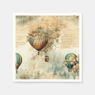 Sepia Steampunk Hot Air Balloon Globe Map Napkin