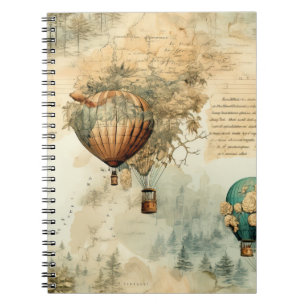 Sepia Steampunk Hot Air Balloon Globe Map Notebook