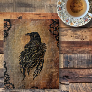  Sepia Stone Tribal Clockwork Gears Black Raven  Jigsaw Puzzle