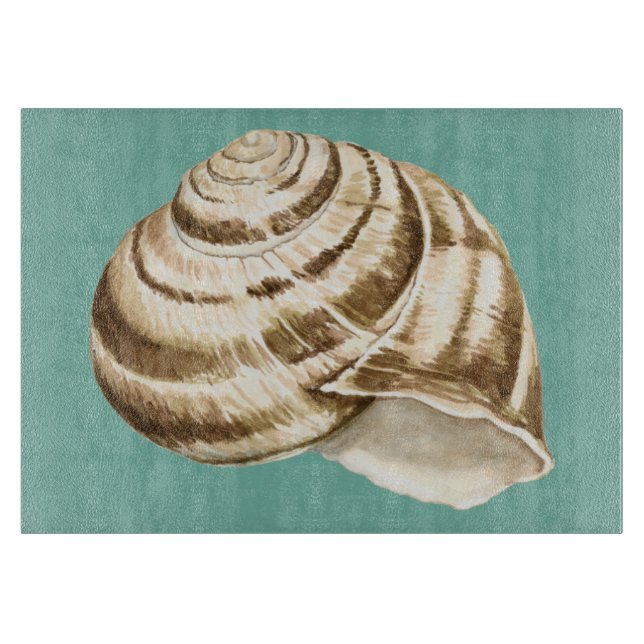 Sepia Striped Shell on Teal Cutting Board (Front)