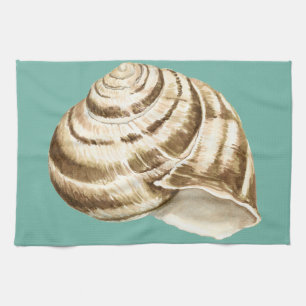Sepia Striped Shell on Teal Kitchen Towel