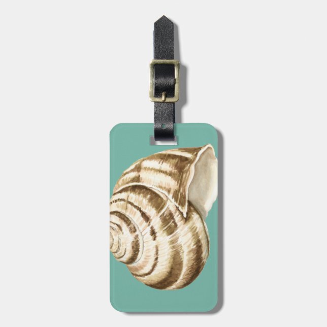 Sepia Striped Shell on Teal Luggage Tag (Front Vertical)