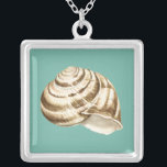 Sepia Striped Shell on Teal Silver Plated Necklace<br><div class="desc">Megan Meagher is known for her simple art pieces. This is a great image of decorative art capturing the sea life with a striped conch sepia shell. Get this fine art print today on teal colour on your Zazzle product.</div>