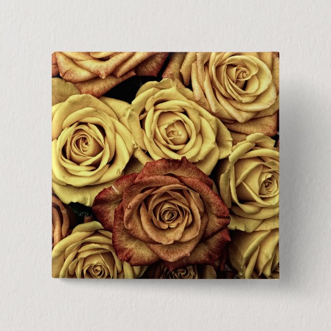 Sepia Tinted Roses 2 Inch Square Button (Front)