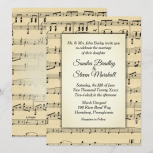 Sepia Tone Antique Sheet Music Theme Wedding Invitation