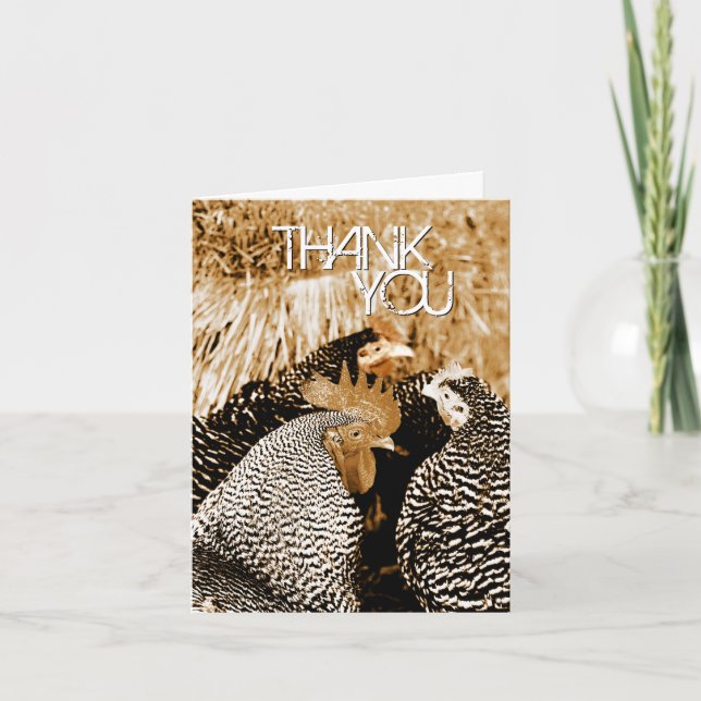 Sepia Tone Chickens Wedding Thank You Cards (Front)