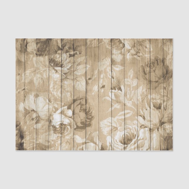 Sepia Tone Flowers and Roses on Wood Tissue Paper (Front)