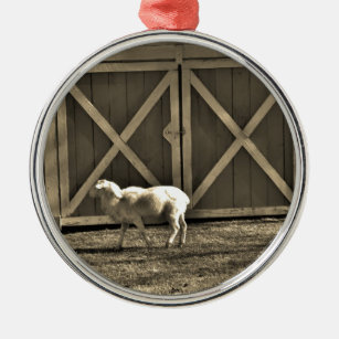 Sepia Tone  Goat and Barn Doors Metal Ornament