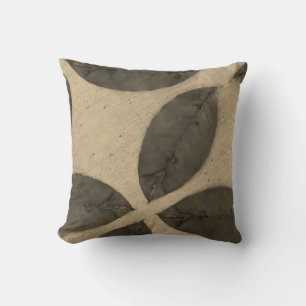 sepia tone leaves solid  plain black back throw pillow