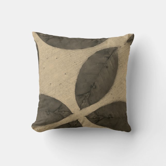 sepia tone leaves solid  plain black back throw pillow (Front)