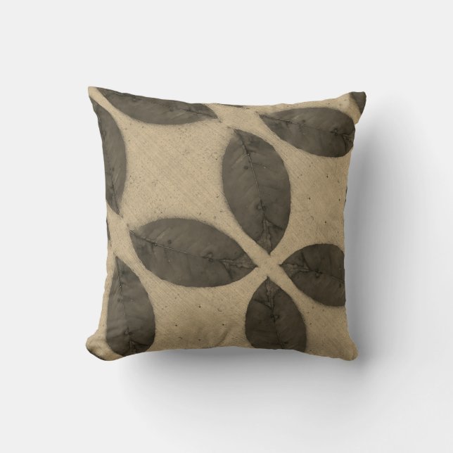 sepia tone leaves solid plain black back throw pillow (Front)