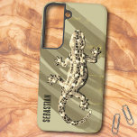 Sepia Tone Mosaic Gecko Template Name Samsung Galaxy Case<br><div class="desc">The design features a mosaic gecko over a complementary colour background with template text. Personalize the template field with a name or initials,  remove the text or edit using the design tool to select a font style,  size,  and colour you prefer.</div>