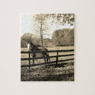Sepia Tone Photo of black and white Horse Jigsaw Puzzle