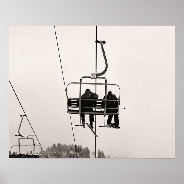 Sepia tone ski print, Getting to the top Poster (Front)