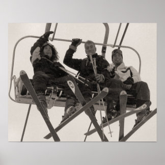 Sepia tone ski print,Wave from the skilift Poster
