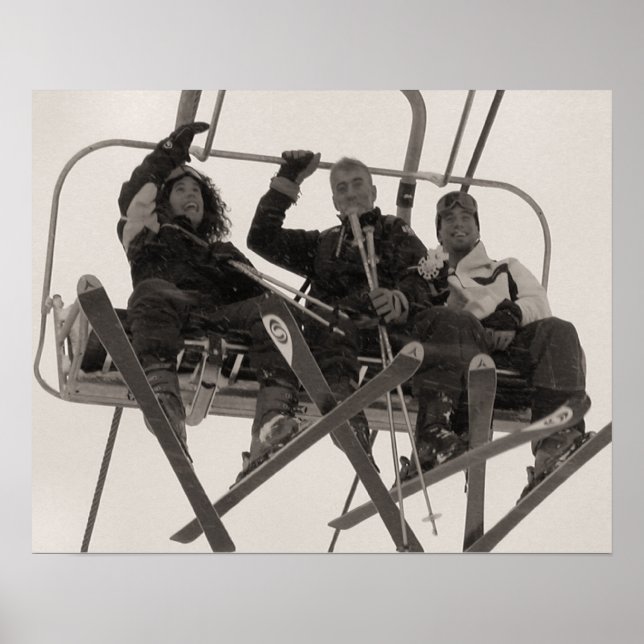 Sepia tone ski print,Wave from the skilift Poster (Front)