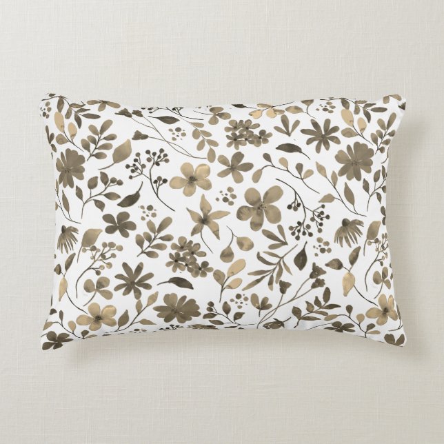 Sepia Tone Vintage Floral Print Accent Pillow (Front)