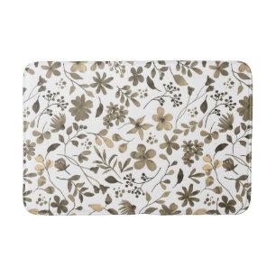 Sepia Tone Vintage Floral Print Bath Mat