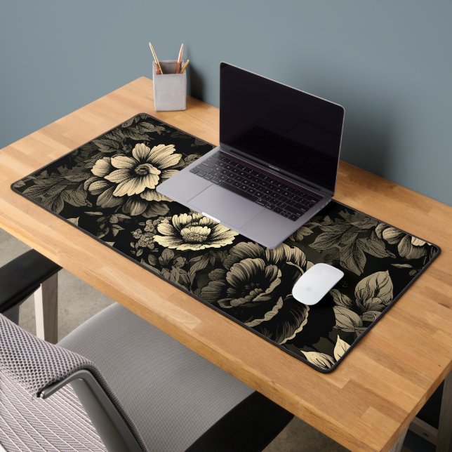 Sepia Tone Vintage Floral Print Desk Mat (Office 2)
