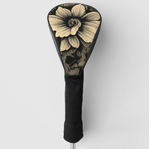 Sepia Tone Vintage Floral Print Golf Head Cover