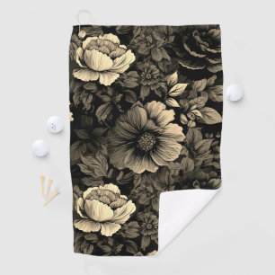 Sepia Tone Vintage Floral Print Golf Towel