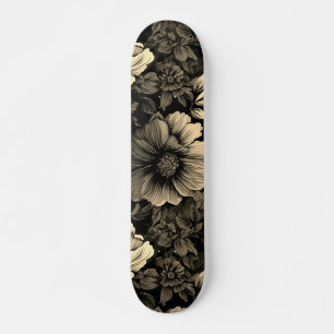 Sepia Tone Vintage Floral Print Skateboard