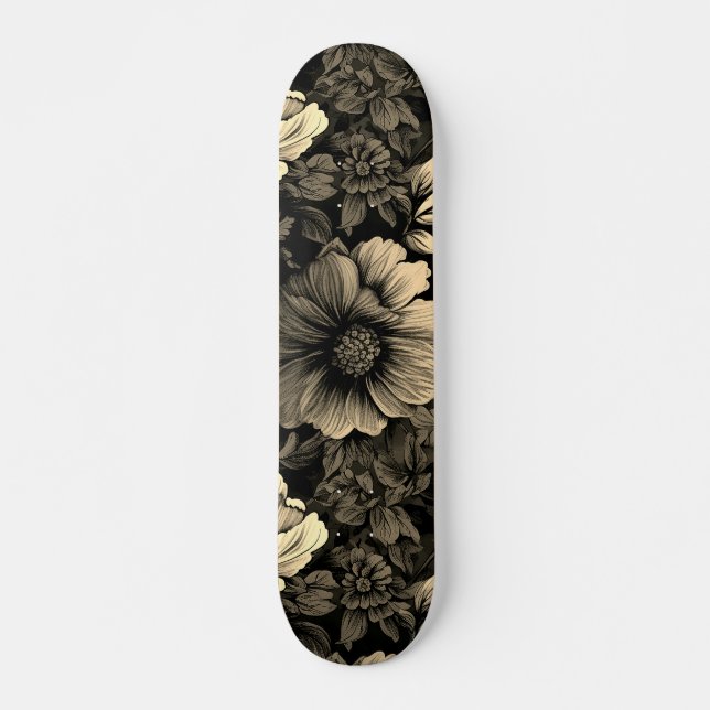Sepia Tone Vintage Floral Print Skateboard (Front)