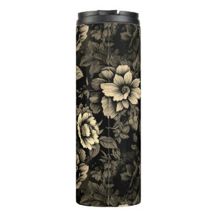 Sepia Tone Vintage Floral Print Thermal Tumbler