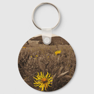 Sepia tone Yellow wildflowers Keychain