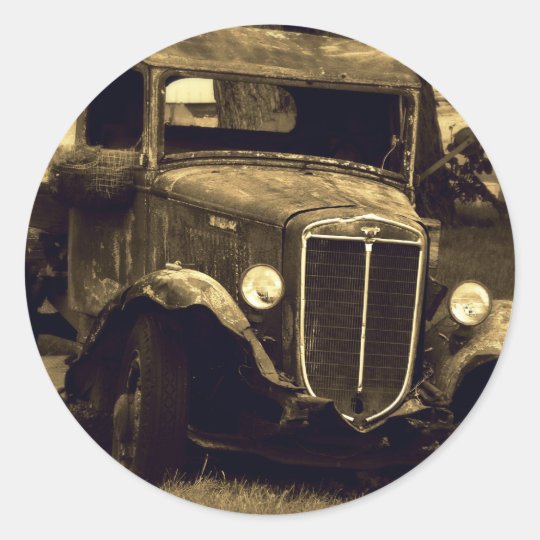 Sepia Toned Antique Vintage Truck Classic Round Sticker