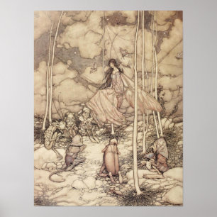 Sepia-toned Fairy Queen with Creature Poster