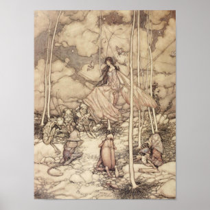 Sepia-toned Fairy Queen with Creature Poster