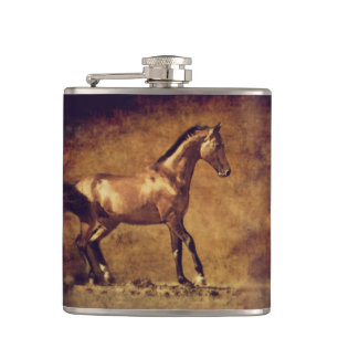 Sepia Toned Rustic Horse Art Hip Flask