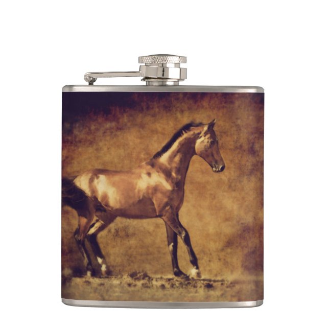 Sepia Toned Rustic Horse Art Hip Flask (Front)