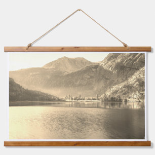Sepia-toned Silver Lake with Mountain Landscape Hanging Tapestry