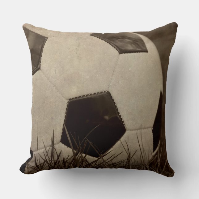 Sepia Toned Soccer Ball Throw Pillow (Front)