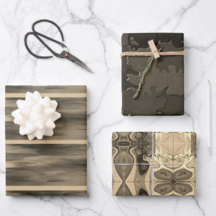 "Sepia Touch" Wrapping Paper Flat Sheet Set of 3