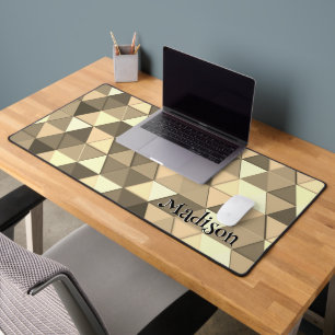 Sepia triangle retro geometry pattern Monogram  Desk Mat