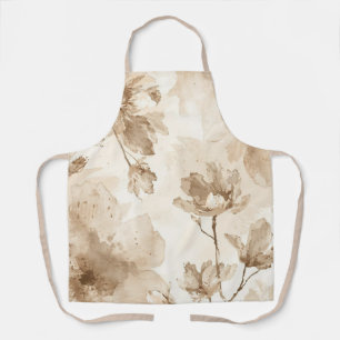 Sepia Vintage Floral Watercolor Botanical Painting Apron