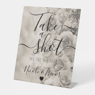 Sepia Vintage Flowers Calligraphy Take a Shot Pedestal Sign
