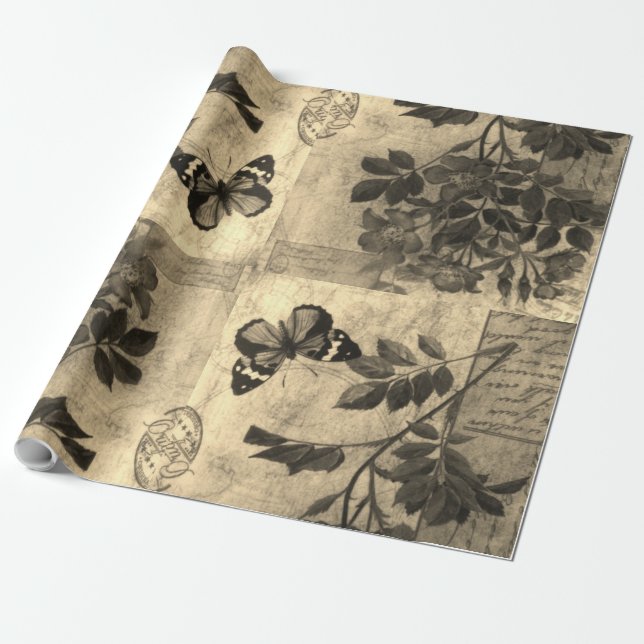 Sepia Vintage Linen Wrapping Paper (Unrolled)