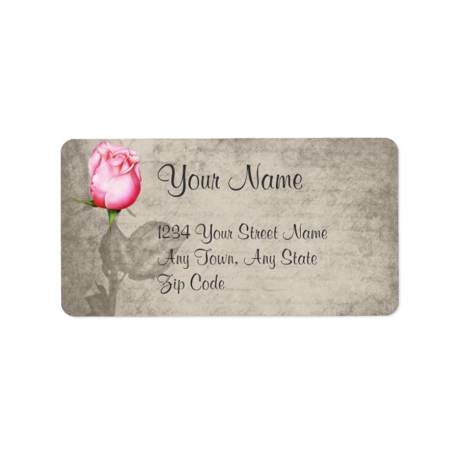 Sepia Vintage Spot Colour Pink Rose Wedding Label (Front)