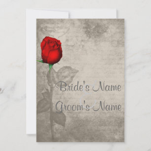 Sepia Vintage Spot Colour Red Rose Bud Wedding Invitation