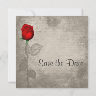 Sepia Vintage Spot Colour Red Rosebud Save the Dat Date