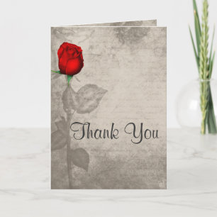 Sepia Vintage Spot Colour Red Rosebud Thank You Card