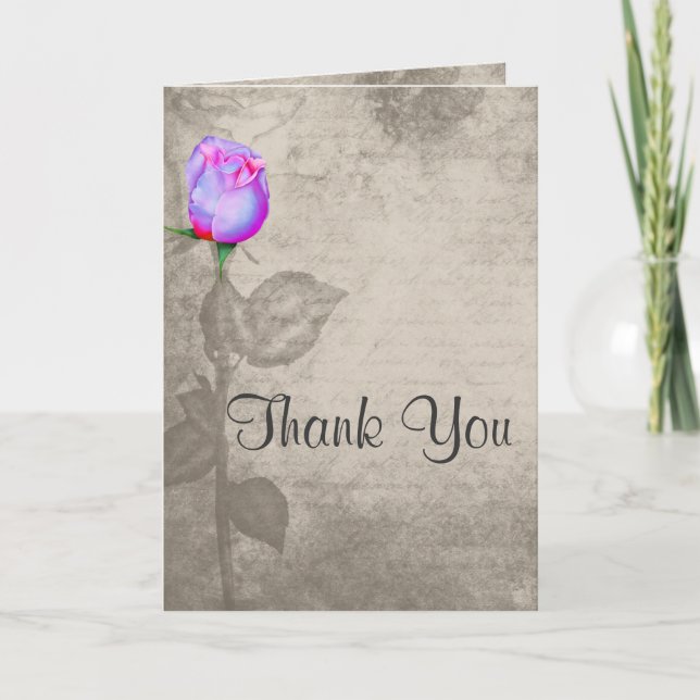 Sepia Vintage Spot Colour Rose Wedding Thank You Card (Front)